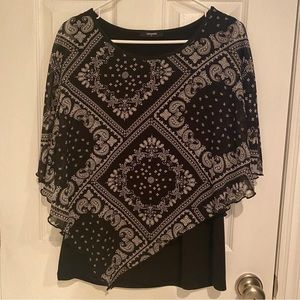 Women’s Lightweight Flowy Shirt Double Layered Printed Chiffon Poncho Blouse Top